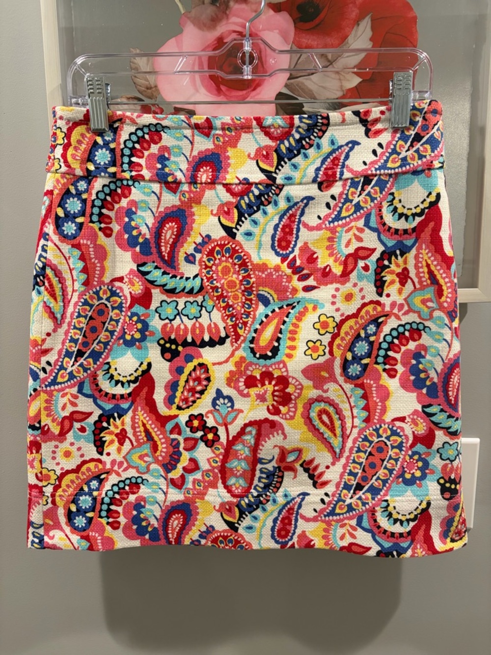 New Summer Petite Talbots Pink White Paisley Print Cotton Midi Skirt Sz 4P